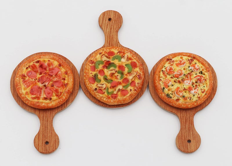 ThaiHonest Mixed 3 Assorted Pizza Dollhouse Miniature on Wooden Tray, Dollhouse Food Dollhouse Kitchen Miniature - Image 3